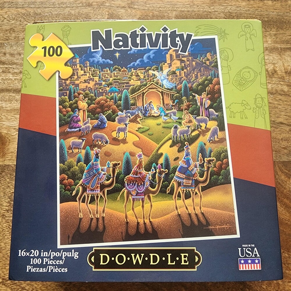 Dowdle Folk Art Nativity 100 Piece Jigsaw Puzzle Multi-Color 16x20 USA 2020